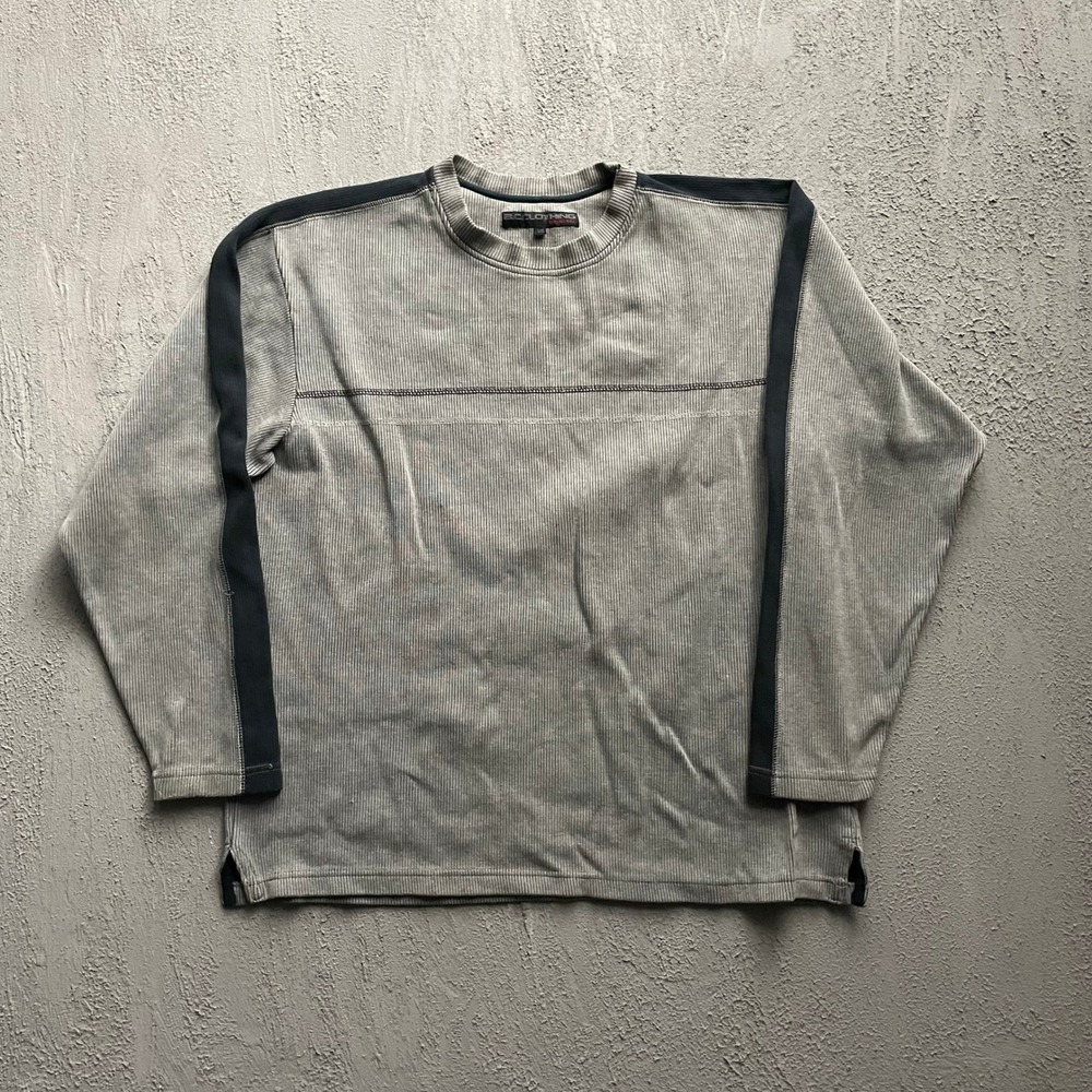 Vintage Ribbed Side Stripe Long Sleeve Shirt Mens Large Grey 90s BC Clothing
